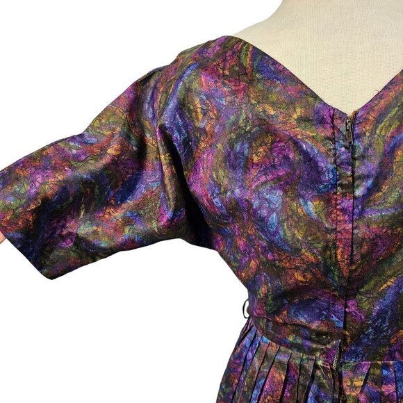 50s Alice Junior Day Dress Boat Neck Raglan Slv Full Pleat Skirt Women S Purple - Picture 6 of 9